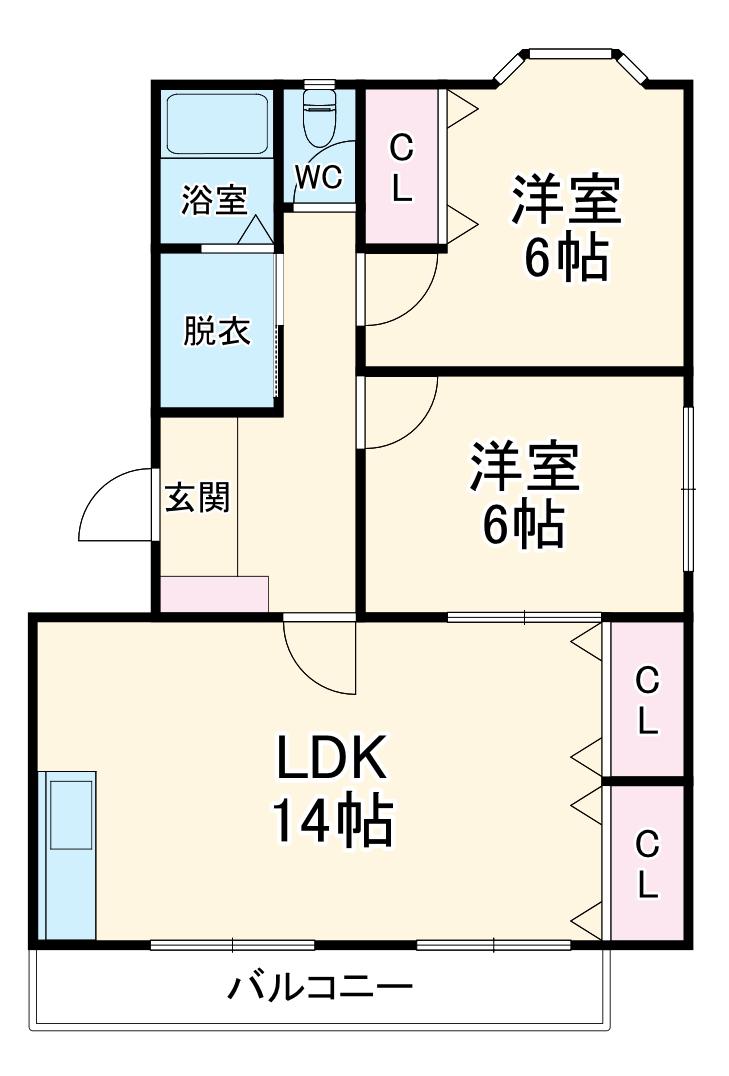 ジーライズ西味鋺A棟(2LDK/3階)の間取り写真