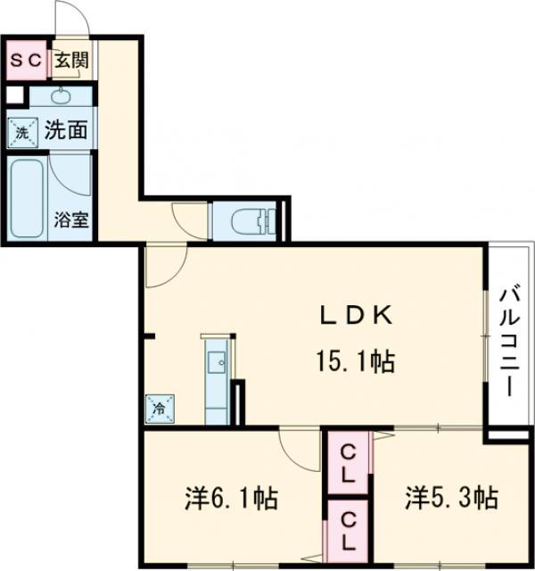 セレスティア船橋Ⅱ(2LDK/3階)の間取り写真