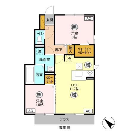 ラ フォンテ B(2LDK/1階)の間取り写真