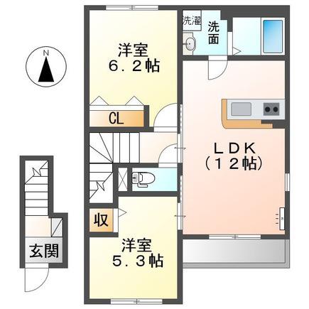 カサ デ コアⅠ(2LDK/2階)の間取り写真