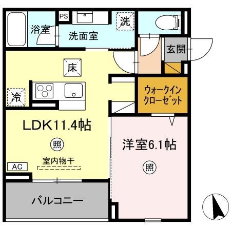 D‐INVEST東原A(1LDK/1階)の間取り写真