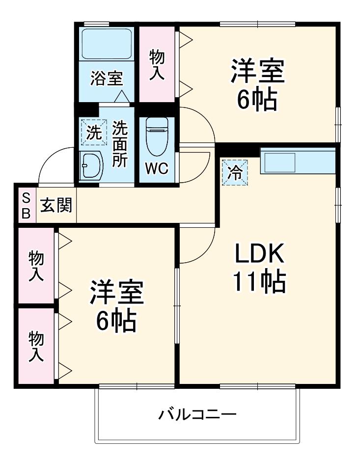 ピュアタウンA棟(2LDK/2階)の間取り写真