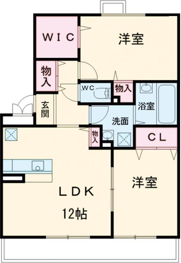 ヴァン・ボヌール中央(2LDK/2階)の間取り写真