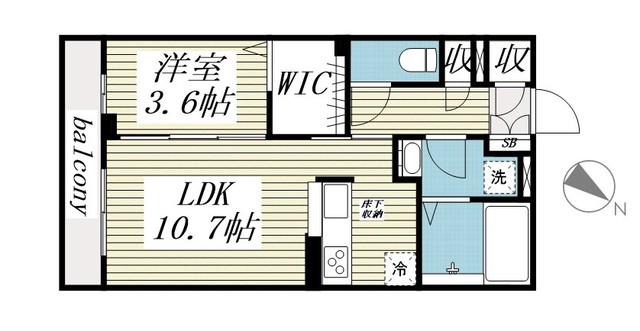 ウイングガーデンA棟(1LDK/2階)の間取り写真
