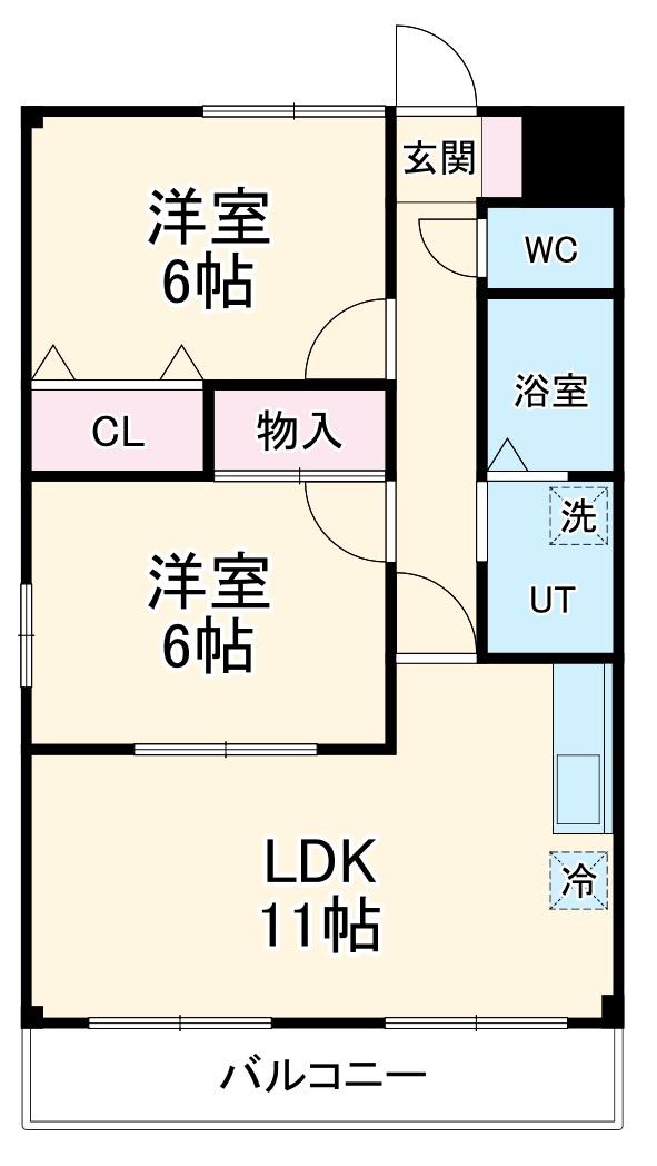 滝の水パークハイツⅢ(2LDK/2階)の間取り写真
