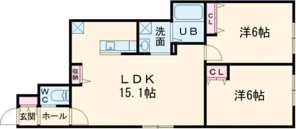 ミハス中野Ⅱ(2LDK/1階)の間取り写真