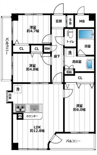 グエルスクエア八王子(2LDK/9階)の間取り写真