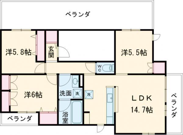ラ カーサドルチェ(3LDK/3階)の間取り写真