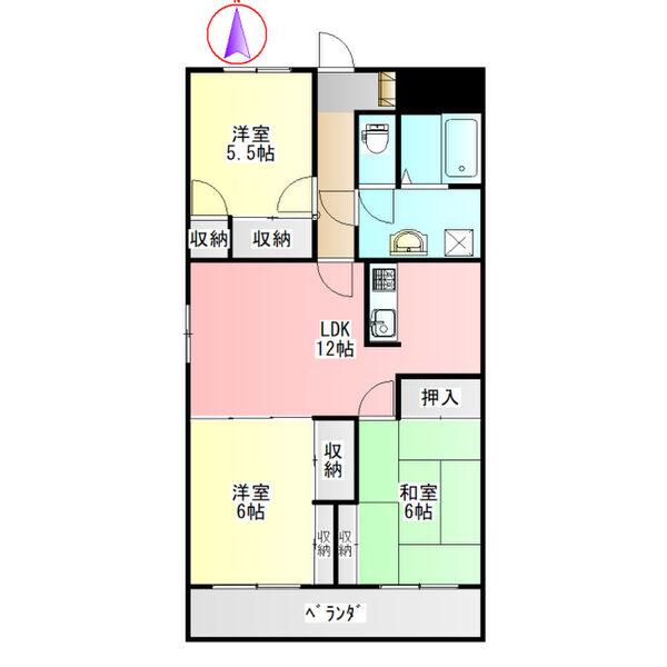 グランツ杉山Ⅰ(3LDK/5階)の間取り写真