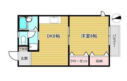 サンハイムアキヤマ(1DK/2階)の間取り写真