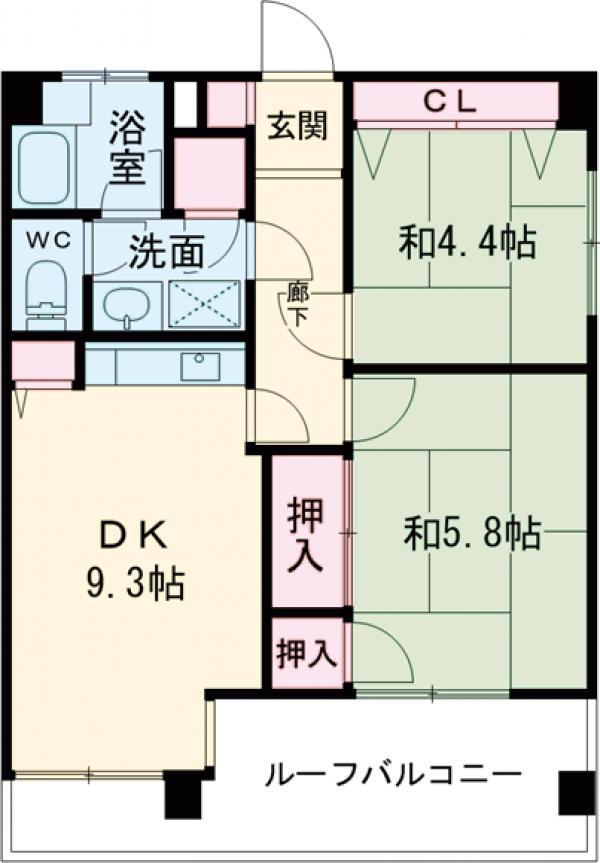 武蔵野ハイツ(2DK/4階)の間取り写真