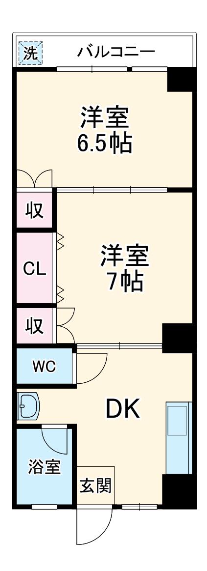 山崎ビル(2DK/3階)の間取り写真