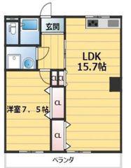 ヤトダハイツ(1LDK/2階)の間取り写真