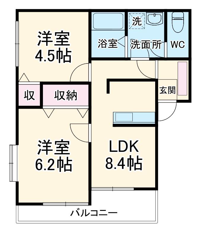 ラ・ボールゴ東光寺(2DK/1階)の間取り写真