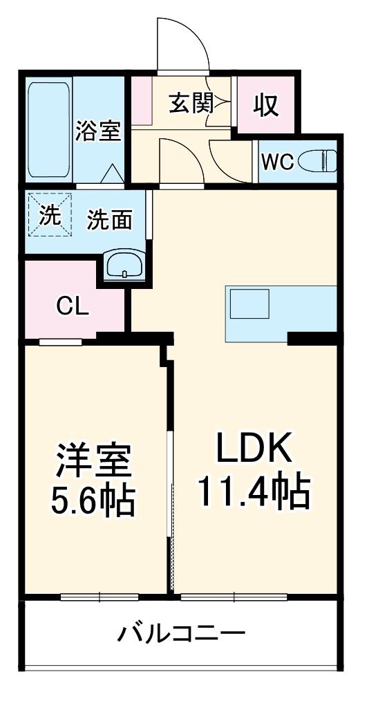 クレール葵西5丁目(1LDK/2階)の間取り写真