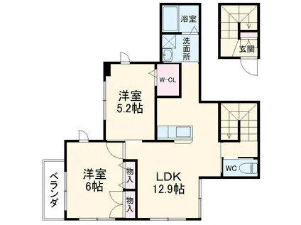 プラムツリー津田沼R&R(2LDK/2階)の間取り写真