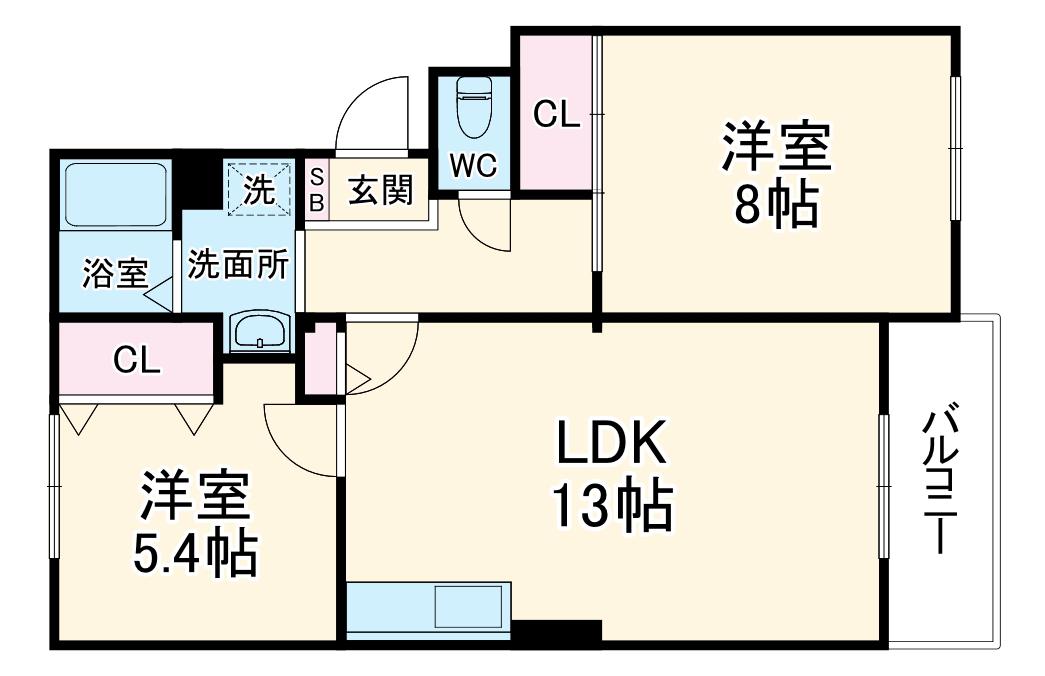 メゾンルミエールB(2LDK/3階)の間取り写真