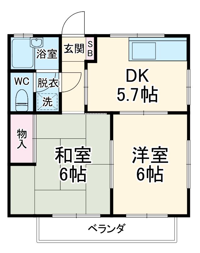 サンテラス湘南(2DK/2階)の間取り写真