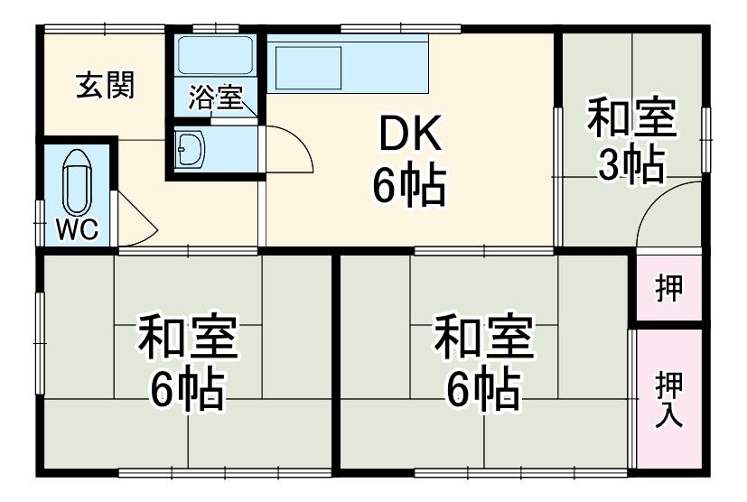 豊橋鉄道渥美線 南栄駅 徒歩17分 1階建 築50年(3DK)の間取り写真