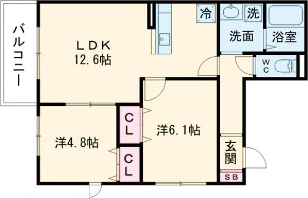 メゾン ド ココルソレイユ(2LDK/2階)の間取り写真