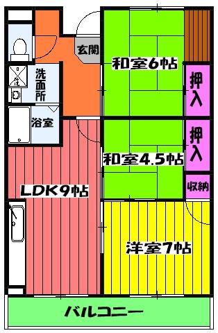 グリーンハイツ一美(3LDK/1階)の間取り写真