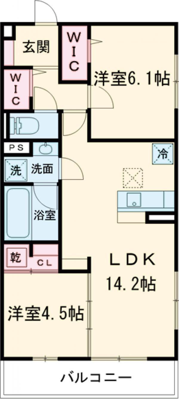 アレ・デ・フルール西向日駅前 A棟(2LDK/2階)の間取り写真