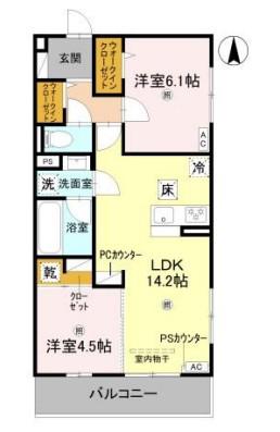 アレ・デ・フルール西向日駅前 A棟(2LDK/3階)の間取り写真