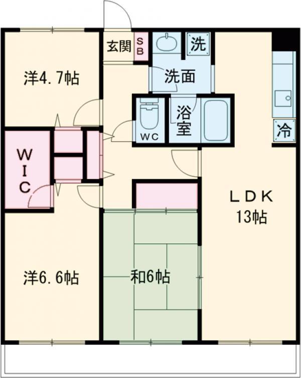 ウッディー遠藤(3LDK/5階)の間取り写真