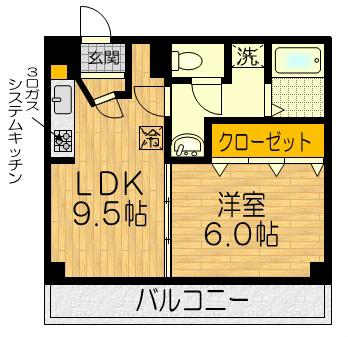 ハウスJUN(1DK/2階)の間取り写真