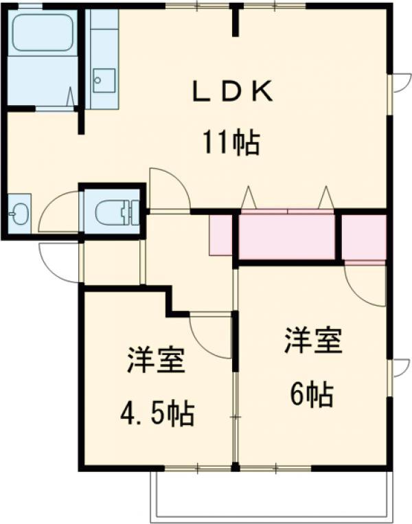 フォンティーヌA.B(2LDK/1階)の間取り写真