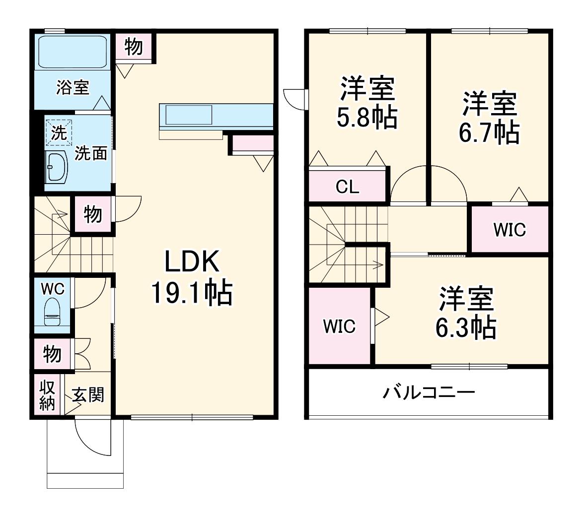 COCOON PALACE A棟(3LDK/1階)の間取り写真