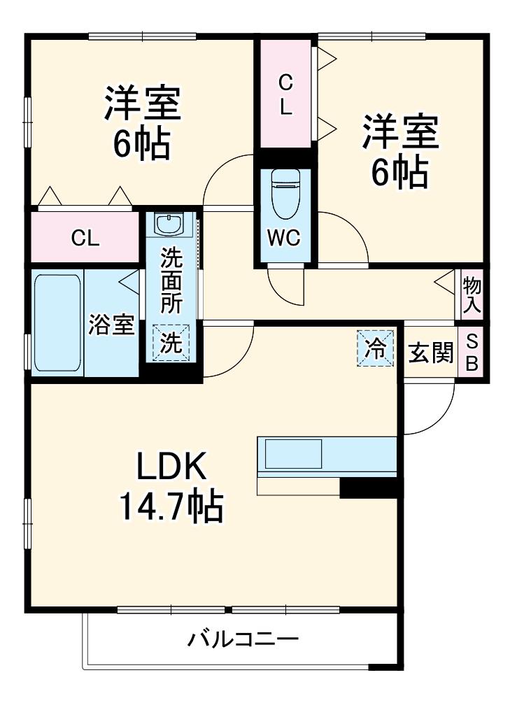フロールC(2LDK/1階)の間取り写真