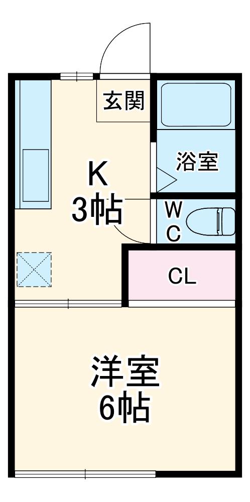 鹿沼ハイツ(1K/2階)の間取り写真