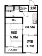 豊田第3コーポラス(2K/2階)の間取り写真