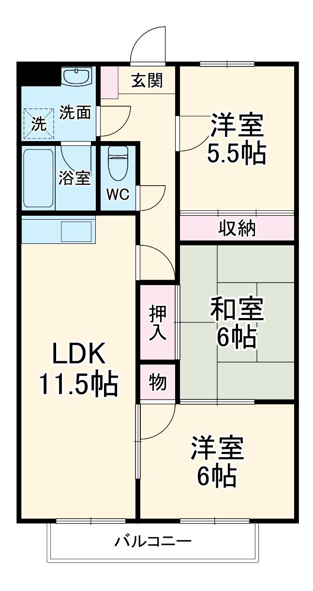 シャンテポワール弐番館(3LDK/3階)の間取り写真