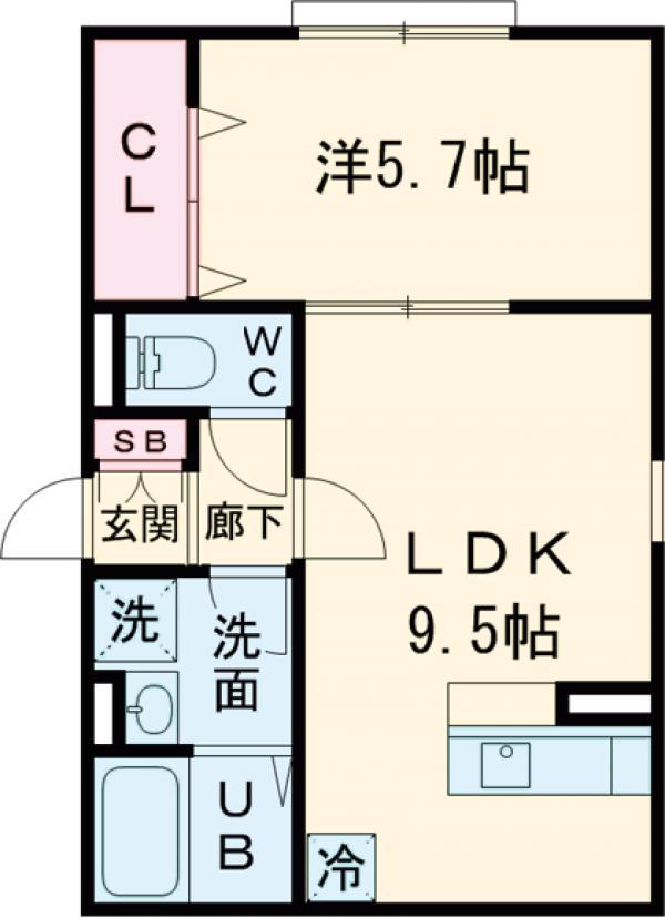 IRIS COURT TX六町(1LDK/1階)の間取り写真