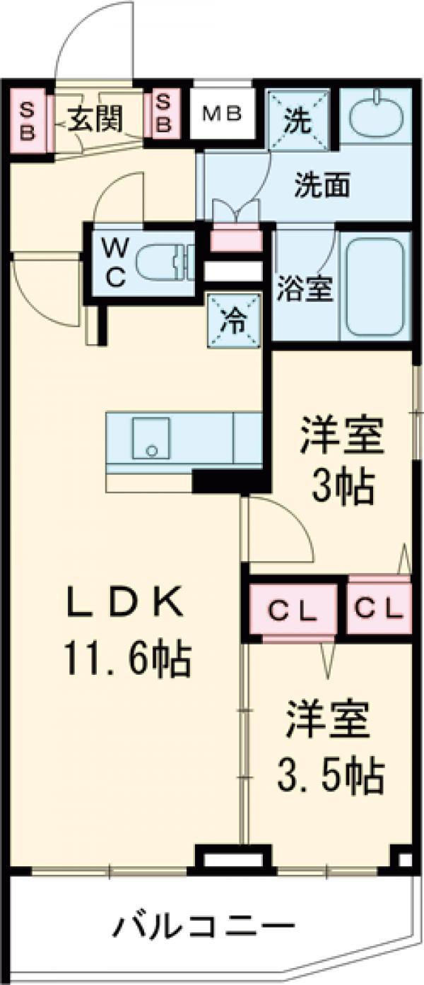 アンベリール墨田2(2LDK/5階)の間取り写真
