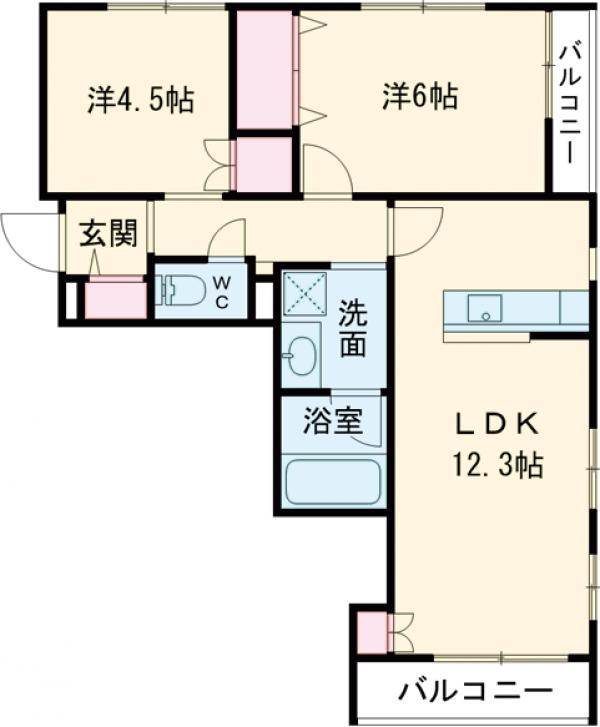 テラスニシキ(2LDK/2階)の間取り写真
