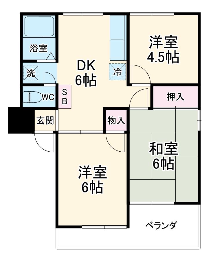 エリール河原(3DK/2階)の間取り写真