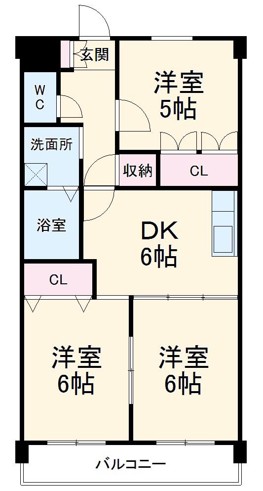 リアライズ甚目寺(3DK/6階)の間取り写真