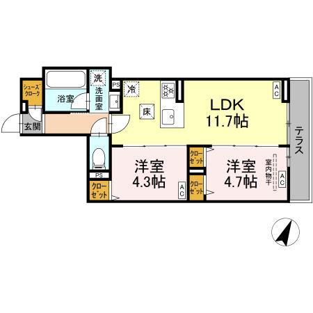 セレスティア上鷺宮Ⅱ(2LDK/2階)の間取り写真
