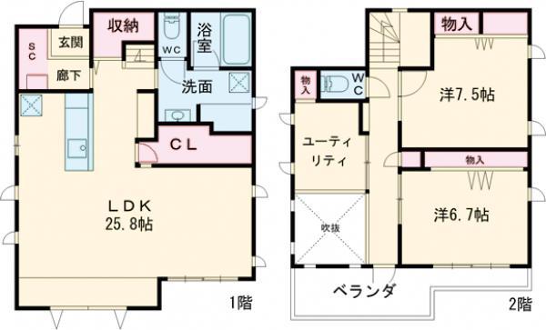 常磐線 土浦駅 徒歩52分 2階建 築17年(2LDK)の間取り写真