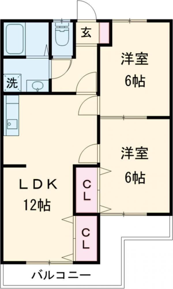 サンメモリー羽村(2LDK/2階)の間取り写真