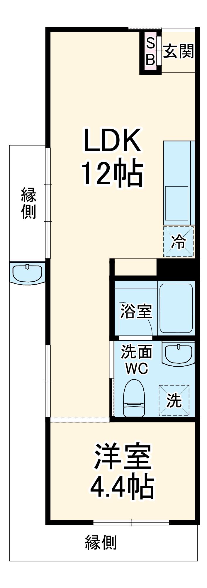 THE ORCHARD YAHATA C棟(1LDK/1階)の間取り写真