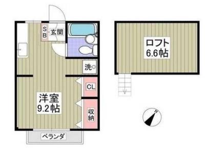 北新ムーンハイツ(ワンルーム/2階)の間取り写真