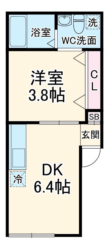 シエル東戸塚(1DK/2階)の間取り写真