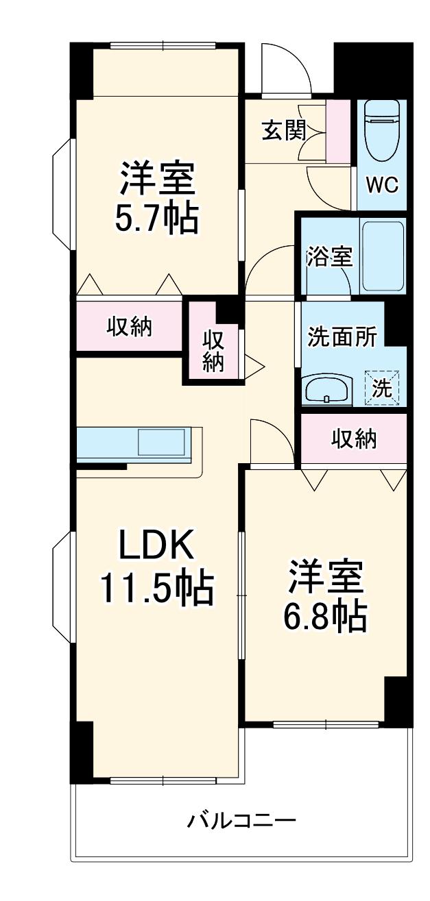 サンブリッジ(2LDK/6階)の間取り写真