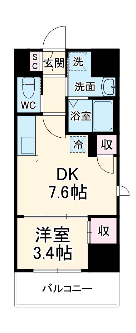 アクシーズタワー川口Ⅷ(1DK/5階)の間取り写真