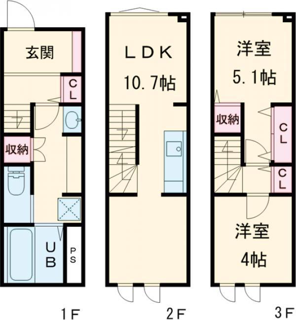 カルカソンヌ立川(2LDK/1階)の間取り写真