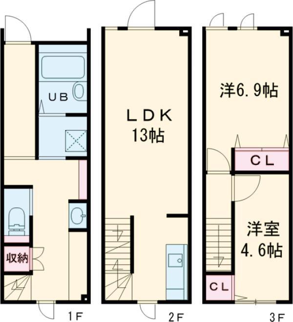 カルカソンヌ立川(2LDK/1階)の間取り写真